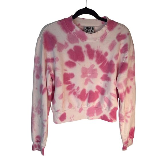 Pam & Gela Medium Tie-Dye Pink & White Cropped Sweatshirt - Picture 12 of 16